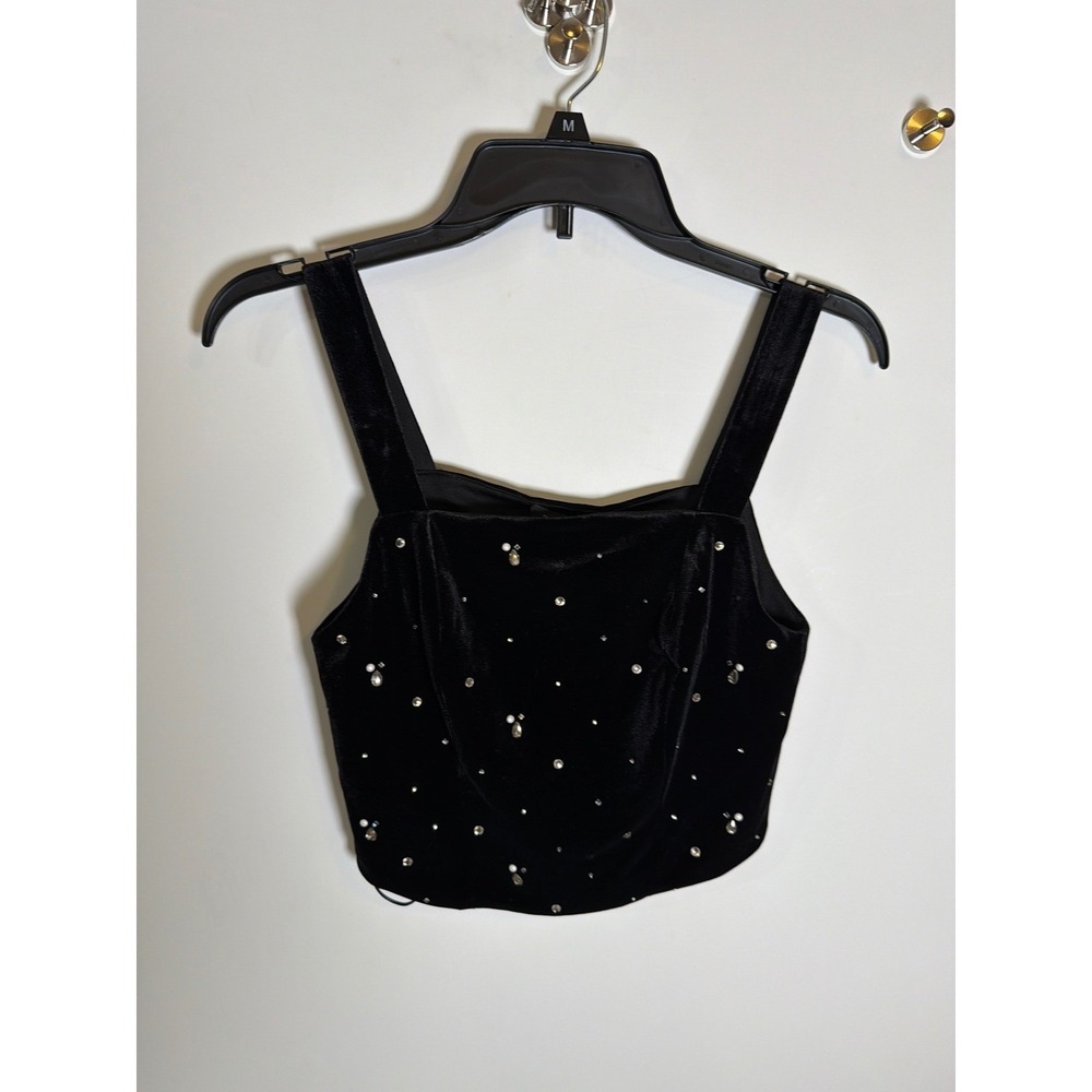 NWT Rachel Zoe Black Velvet Rhinestone Pearl Embellished Crop Top XS NWT Holiday
